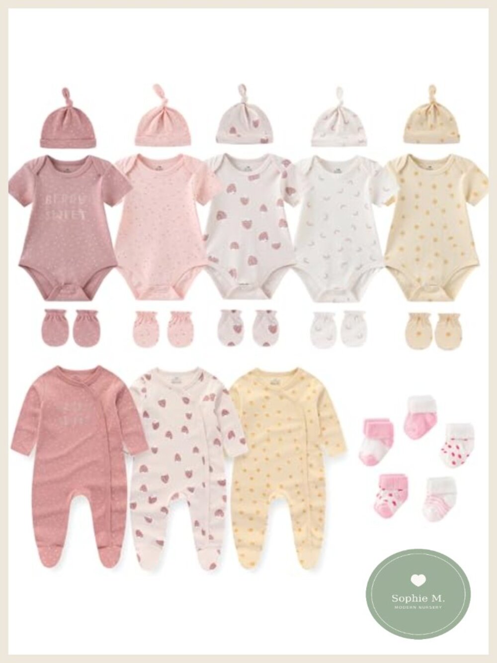 Newborn Baby Cotton Bodysuit Romper Layette Gift Set 5pc Short Sleeve 3pc Long